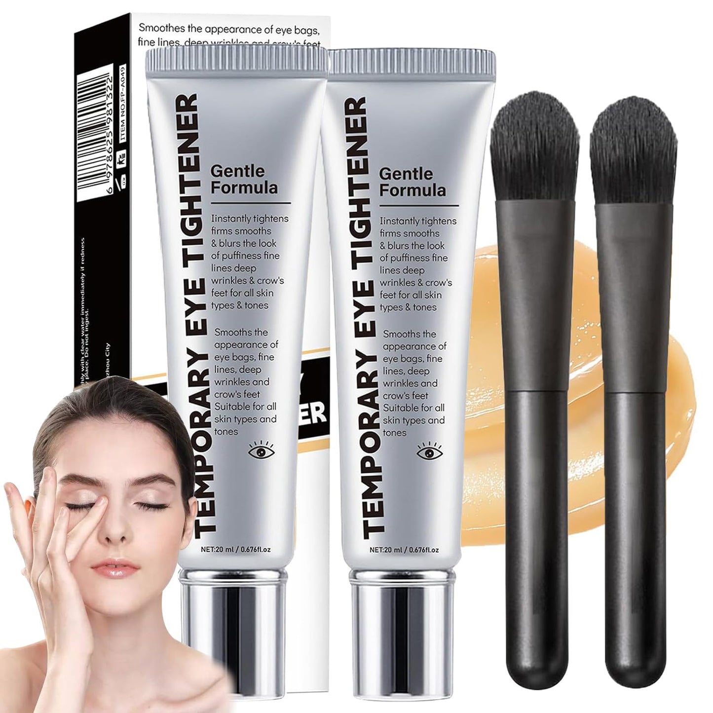 Generic Temporary Eye Tightener With Brush | Perfection Eye Tightener, EyeTightening Cream Instant, Instant EyeTightener Face Tightening Smoothing, Reduces Fine Lines Wrinkles(2PC)