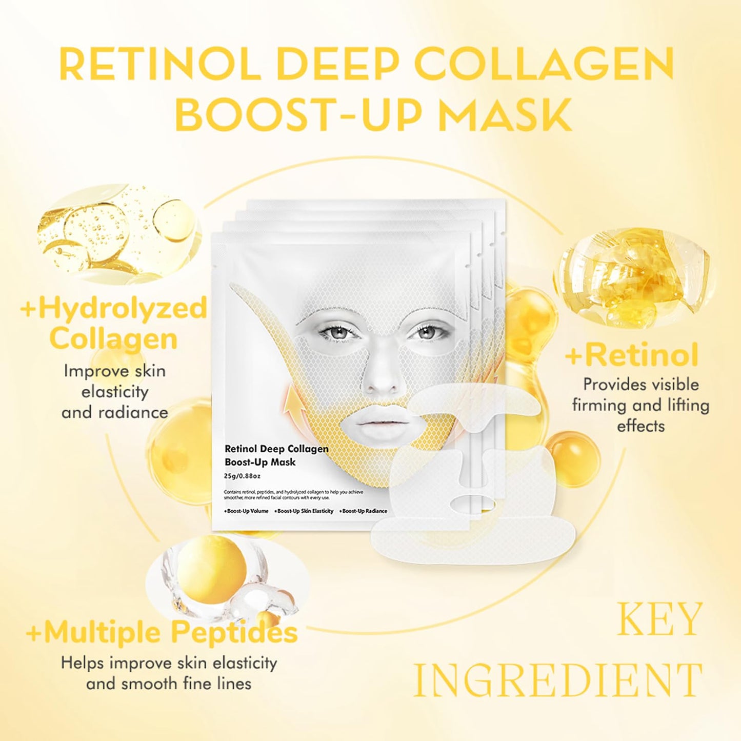 Fashion Base Deep Collagen Retinol Tension Boost Up Mask Set, 4PCS Deep Collagen Face Tightening and Lifting Mask for Forehead Wrinkles,V-Line,Smile Line & Korean Skin Care (8PCS-PACK OF 2, Retinol-2)