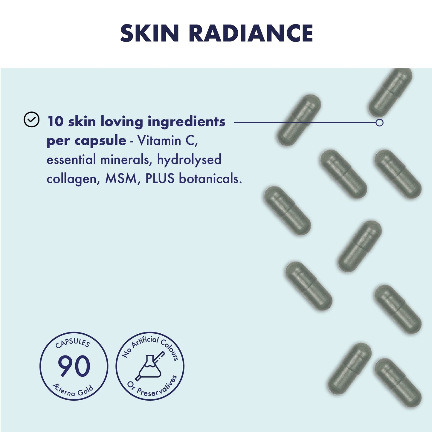 HIGHER NATURE Higher Nature - Æterna Gold Collagen Beauty Capsules - 10 Skin Loving Ingredients - Hydrolysed Marine Collagen - Vitamin C - Responsibly Sourced - 90 Capsules