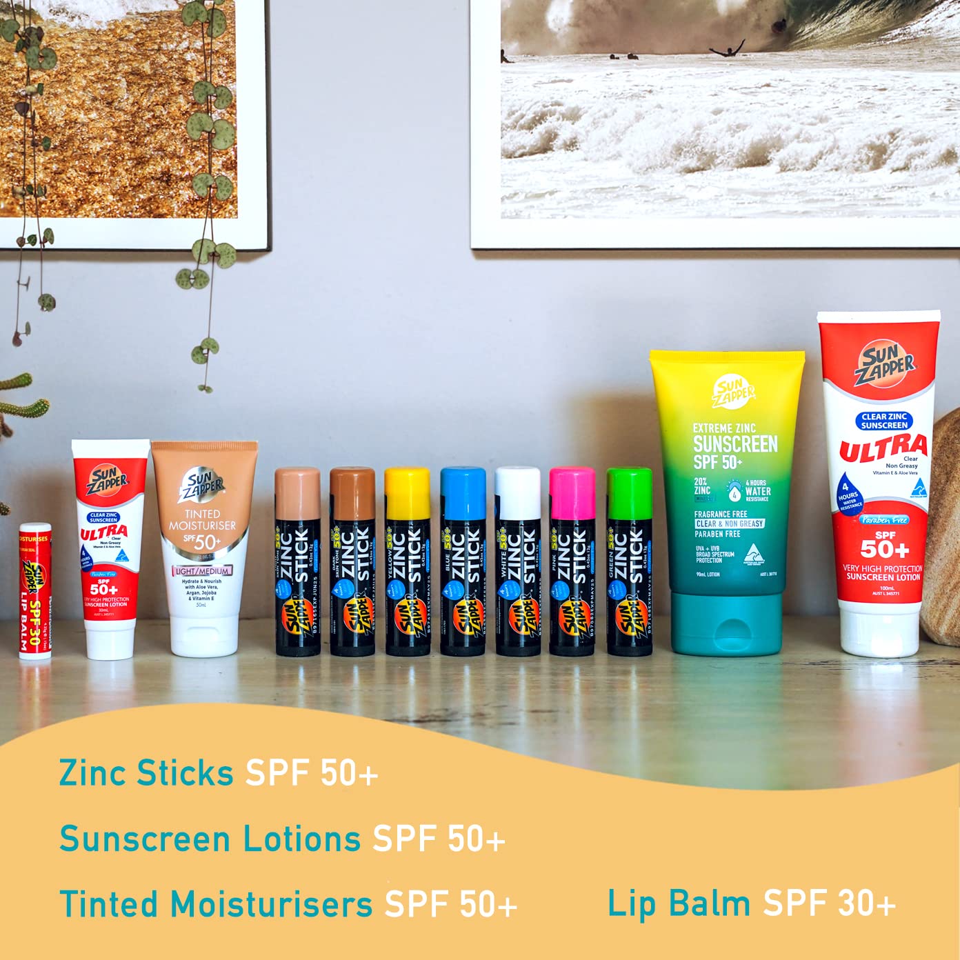 Zinc Sun Stick (Pink, White, Blue) 3-Pack Sunblock Sticks for Face SPF 50 Mineral Sunscreen - Sun Zapper Australian Natural Sunscreen