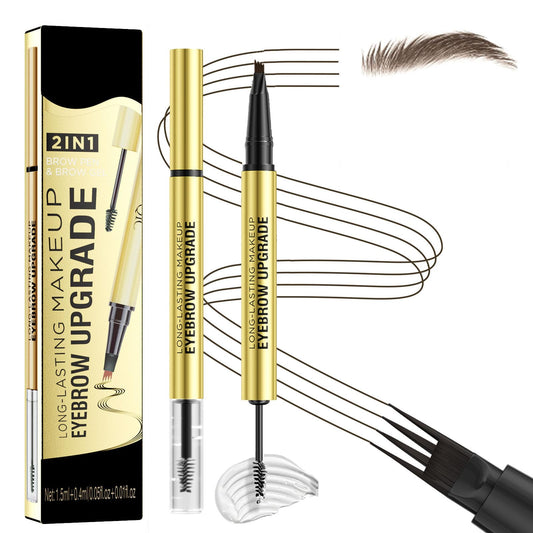 Shengqialun Dual-Ended Eyebrow Pencil & Eyebrow Gel, 2 In 1 Eyebrows Pen, 4-Fork Tip Brow Pencil, Long-Lasting Eye Brow Pencils For Natural Looking Defined Eyebrows, Black Brown