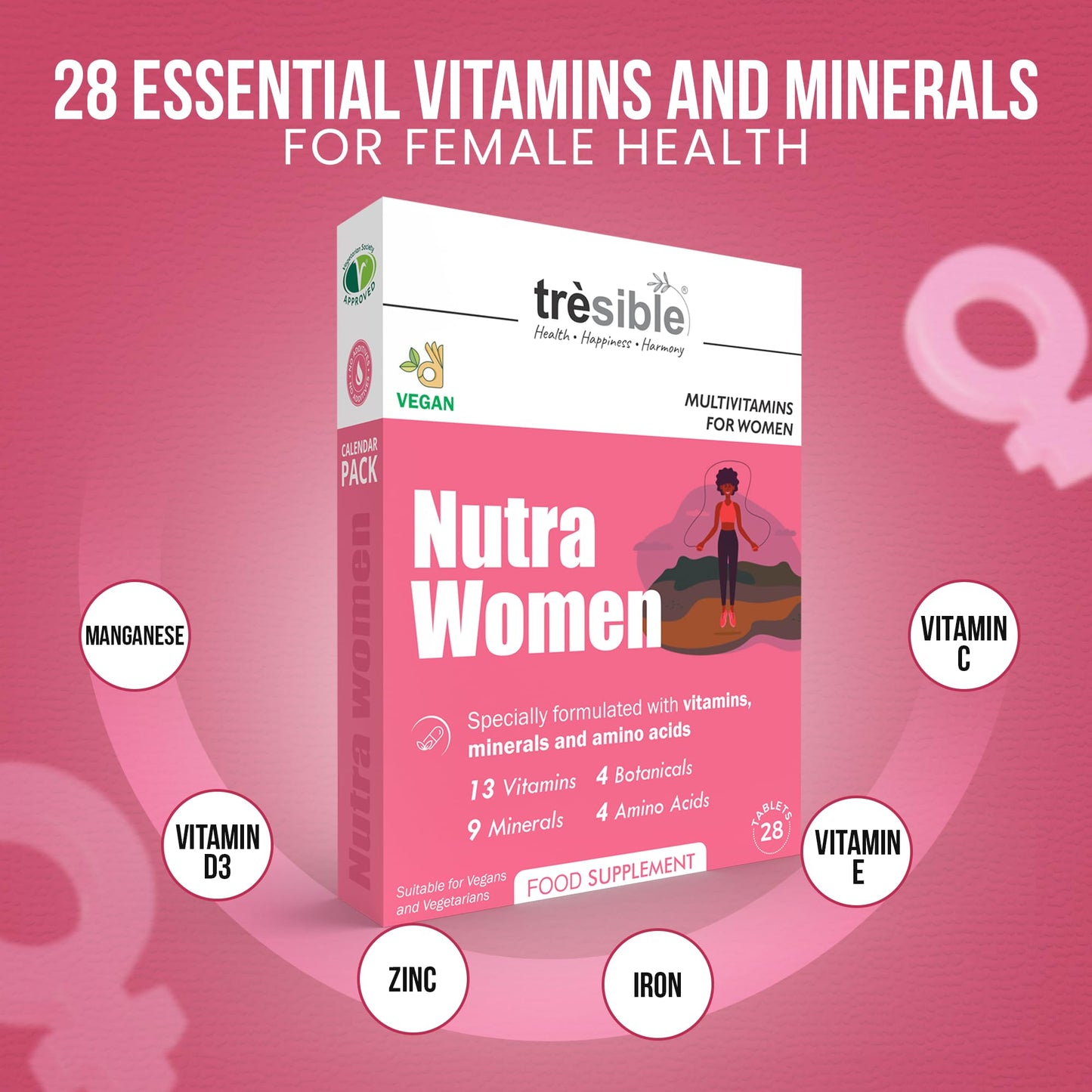 Tresible Multivitamin Tablets for Women (12 Week Supply) - Multi Vitamins and Minerals Supplements with Vitamin C, Iron and Zinc - 84 Count Womens Multivitamins Tabs to Support Immune & Nervous System