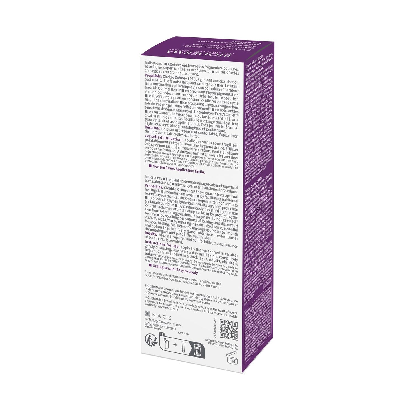 Bioderma Cicabio SPF50+ Cream - Repairing, Soothing & Protecting Cream with SPF 50+, Limits the Risk of Hyperpigmentation & Repairs Skin Exposed to Sun 40 ml
