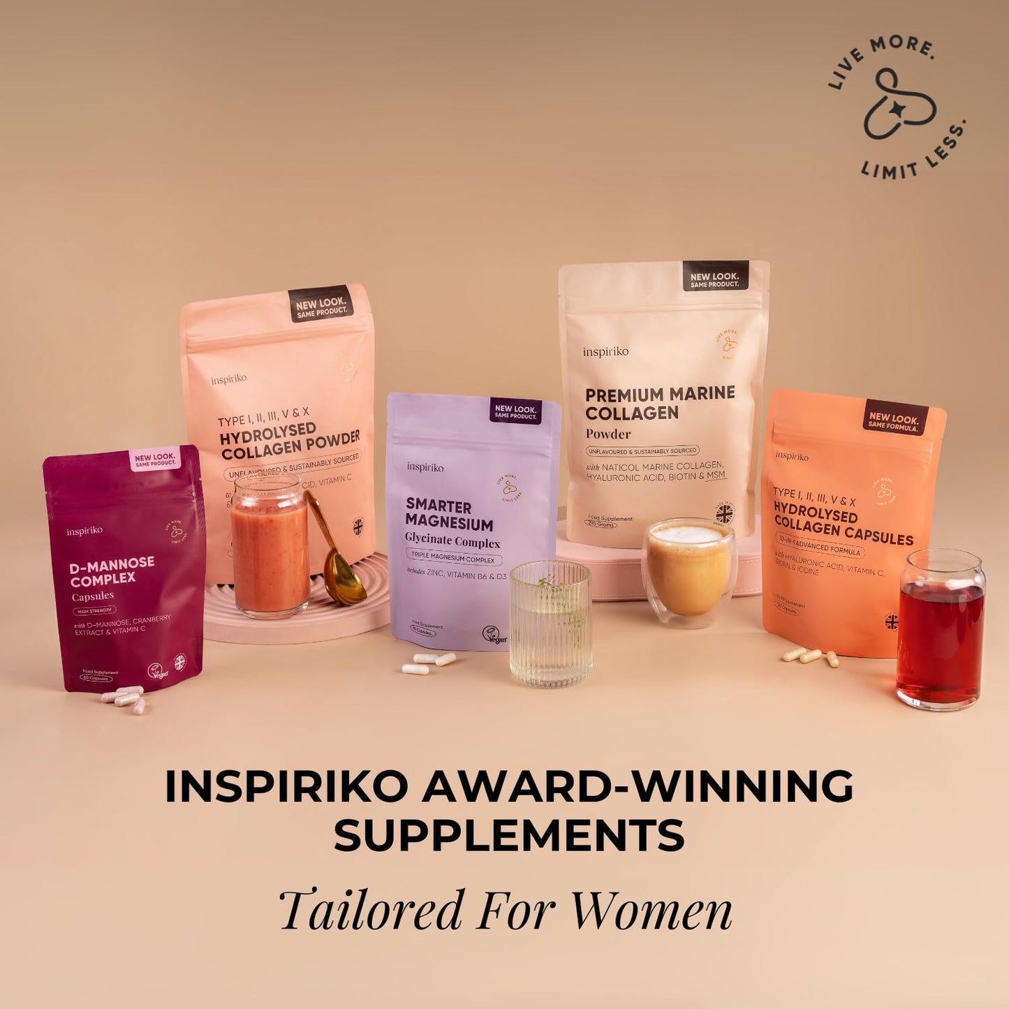 Inspiriko Multi Collagen Powder for Women - 10,000mg Type I, II, III, V & X Hydrolyzed Collagen Supplements for Women with Hyaluronic Acid, Vitamin C, Biotin & Copper, 30 Servings