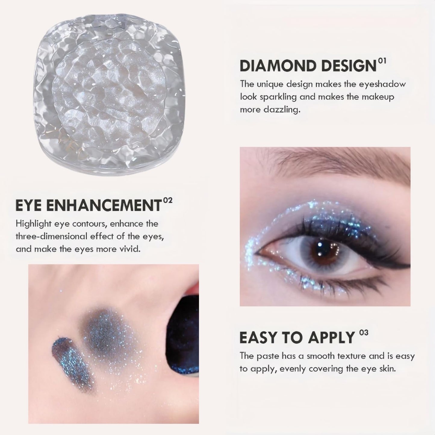 Jinjiar Eyeshadow Palette,Shimmering Creamy Eyeshadow,Glitter Cream Eyeshadow Palette,Eye Shadow Pallets for Women,Make-Up Palettes,Glitter Eyeshadow,Long-Lasting Waterproof Shimmer Eyeshadow,Eye Glitter,(04)