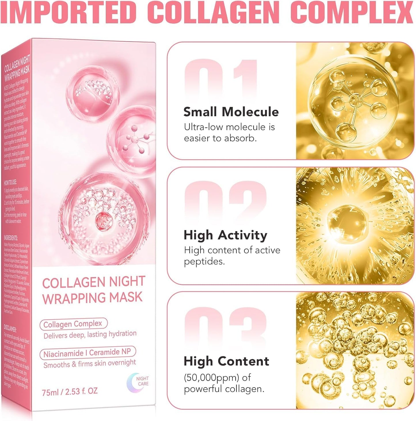 Skynest Collagen Night Wrapping Mask, Peel Off Collagen Mask for the Face, Deep Hydration, Reduces Wrinkles & Improves Skin Elasticity, Brush Included, 75 ml
