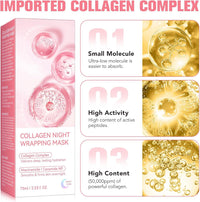 Skynest Collagen Night Wrapping Mask, Peel Off Collagen Mask for the Face, Deep Hydration, Reduces Wrinkles & Improves Skin Elasticity, Brush Included, 75 ml