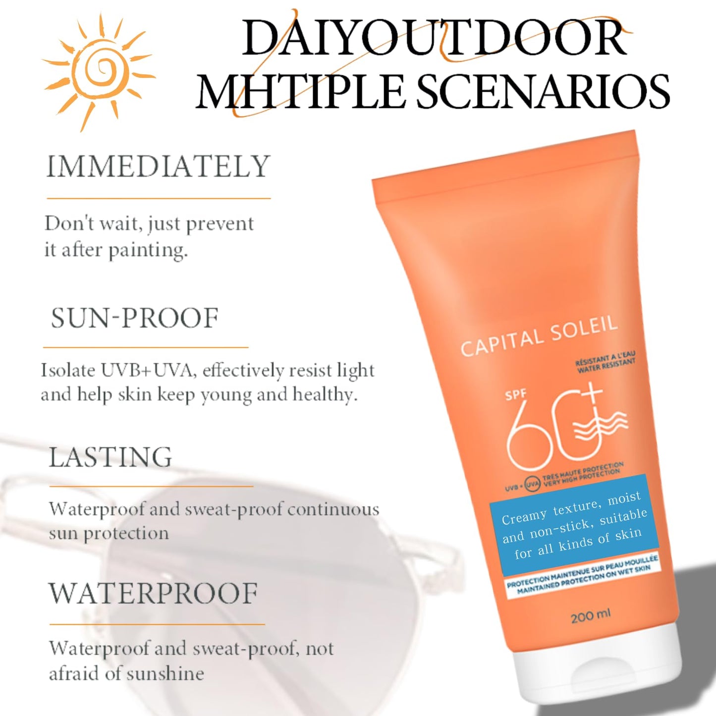 ISBEAUSOLS Sunscreen SPF 60-Face Sun Cream- Face SPF 60-Ski Sun Cream-Waterproof Sun Cream-Tone up Sunscreen-Sun Cream Face- Mountain Sun Cream-Sun Cream for Man and Woman-Once a Day Sun Cream for Face and Body