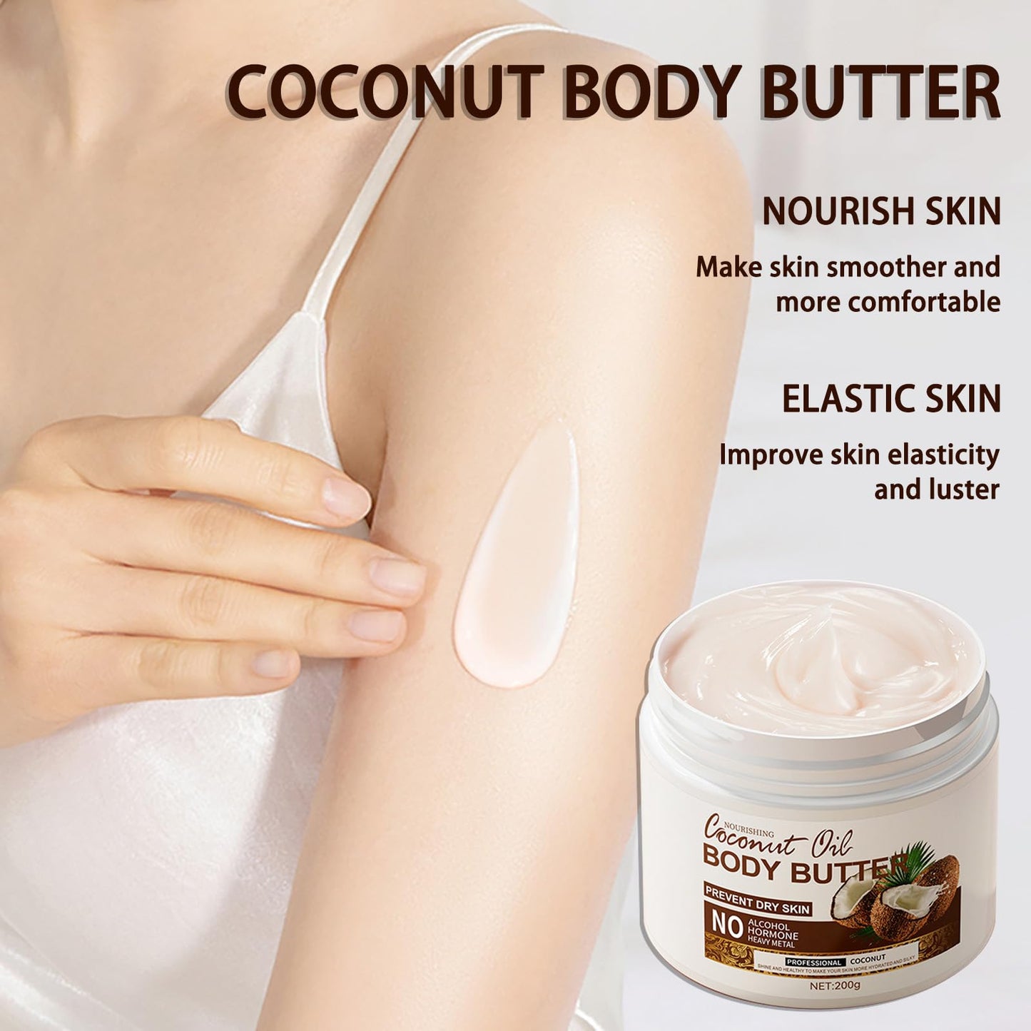 NatrLuxe 200g Coconut Body Butter - Body Cream For Women - Hydrating Lotion For Dry Skin - Moisturizer With Coconut Oil - Smooth, Improve Skin Texture