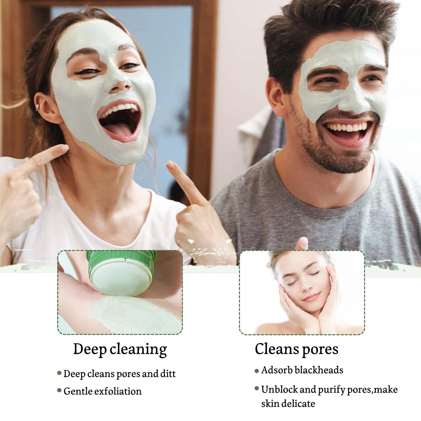 IZBEAUVO Green Tea Mask Stick,Green Tea Mask,Deep Cleansing Face Mask,Purifying Clay Mask,Moisturizes Oil Control,Deep Clean Pore,Blackhead Remover Face Mask Clay,Brightening for Men and Women