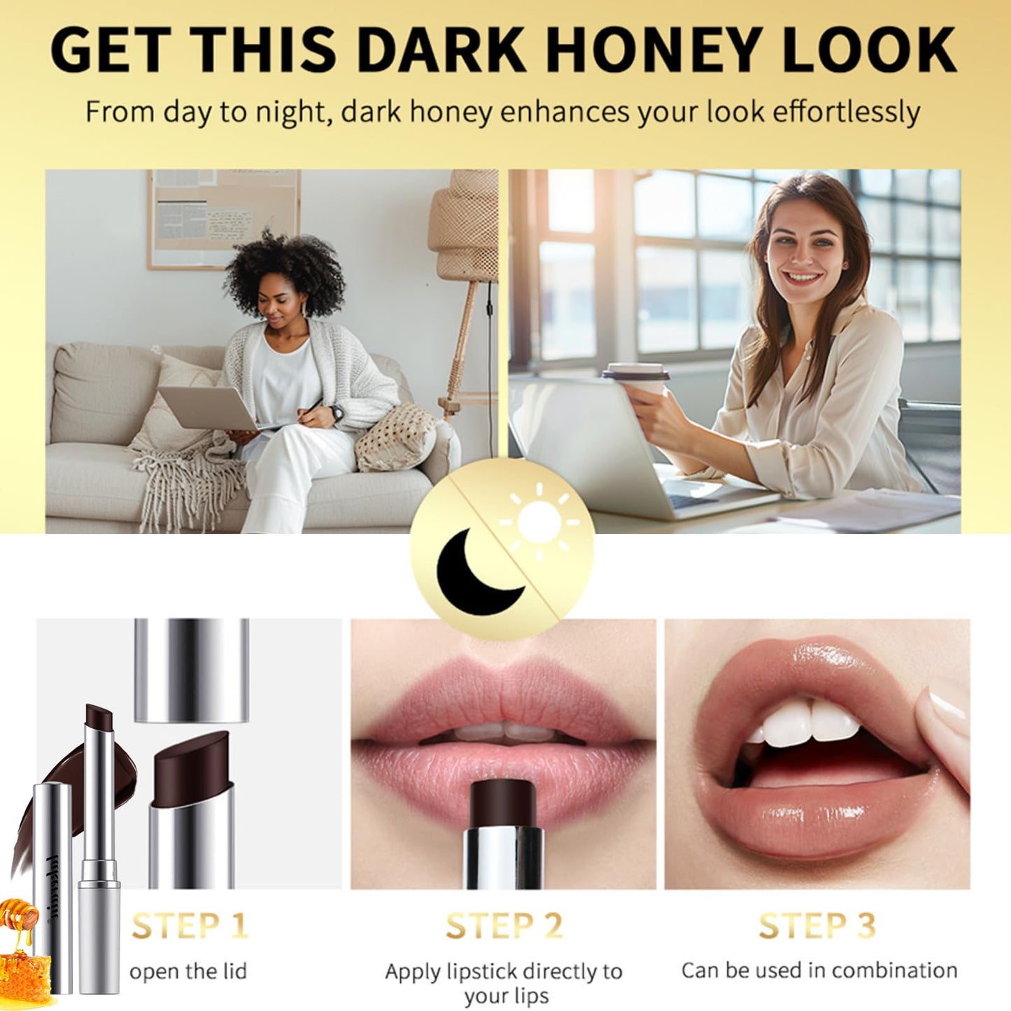 Black Honey Lipstick, Almost Lipstick Black Honey, Honey Balm Black Lipstick Tinted Lip Balm, Natural Deeply Moisturising Hydrating Long-Lasting Lip Plumping Lip Care for Dry Lips