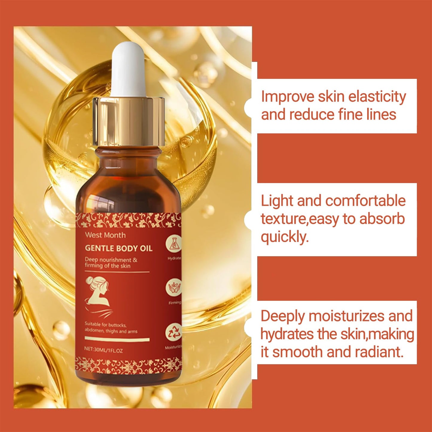 Magic Luxury Body Oil, Magic Body Oil Firming for Women, Natural Ingredients Used to Reduce Fine Lines, Moisturize the Skin, Make it Soft and Firm(30ml)