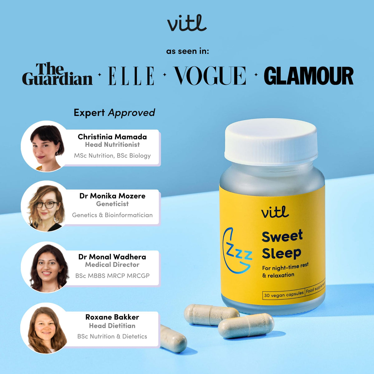 VITL Sweet Sleep Supplement - 30 Vegan Capsules - A Blend of Vitamins, Minerals, Plant Extracts & Amino Acids to Promote More Restful Sleep - Lemon Balm, Cherry Extract, Vitamin B6, Zinc & Magnesium