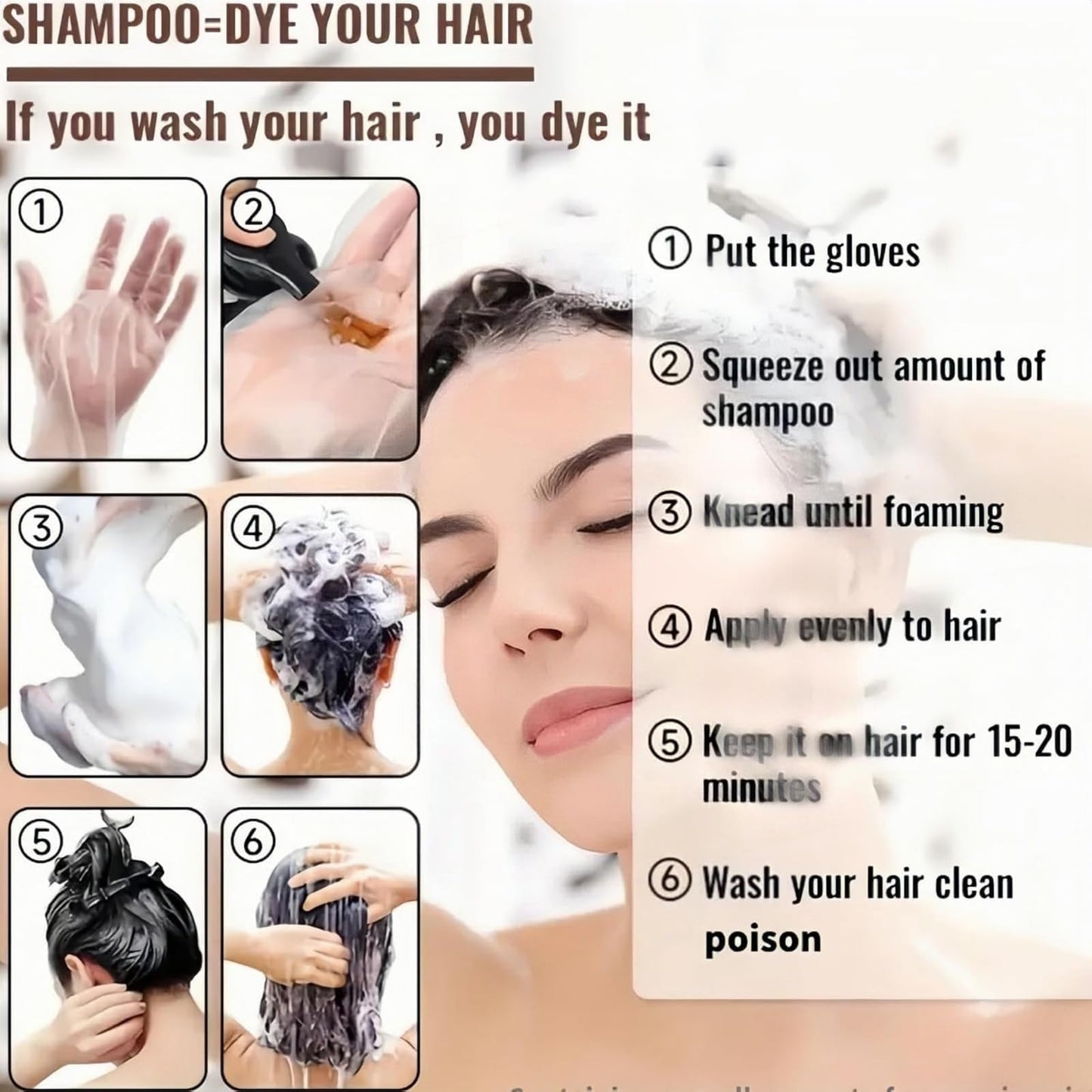 OunTechGlory 3-in-1 Instant Hair Dye Shampoo - Light Brown, Polar Hair Dye, Semi Permanent Dye, Color Treated & Grey Coverage Shampoo