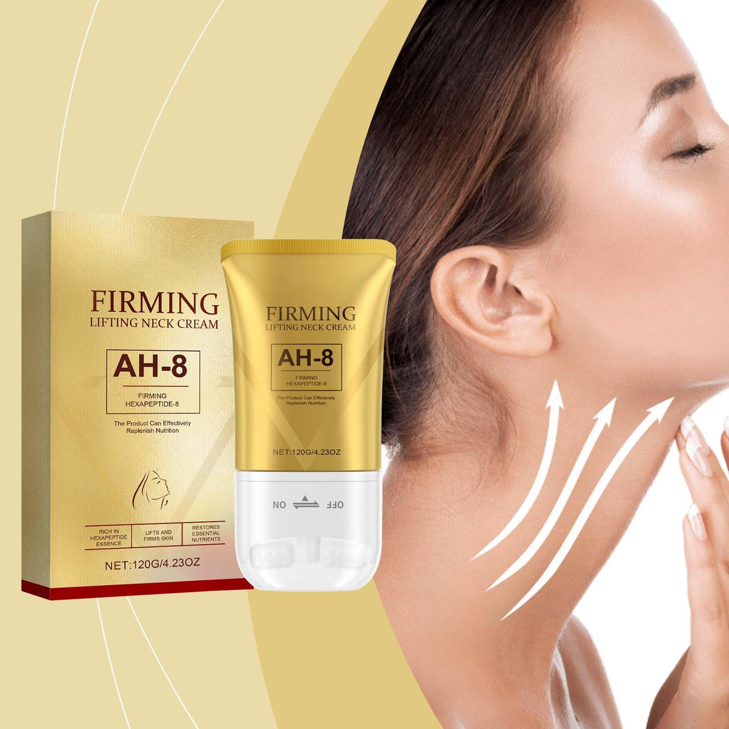 Cynamus Ah-8 Firming Neck Cream, 120 g Moisturising Neck Cream with Roller Firming Cream for the Neck Ah-8 Neck Firming Creams Roller, Reduces Wrinkles, Wrinkles and Double Chin, Tightens & Lifts the Skin