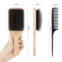 Hair Brush Boar Bristle Hairbrush for Thick Curly Thin Long Short Wet or Dry Hair Adds Shine and Makes Hair Smooth, Best Paddle Hair Brushes and Comb Set for Men Women Kids