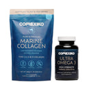 CORREXIKO Marine Collagen Powder & Ultra Omega 3 Supplement Bundle - 10,000mg Double Hydrolysed Collagen Peptides Per Serving & High Strength Omega 3 Capsules - for Hair, Skin & Nails - 30 Day Supply