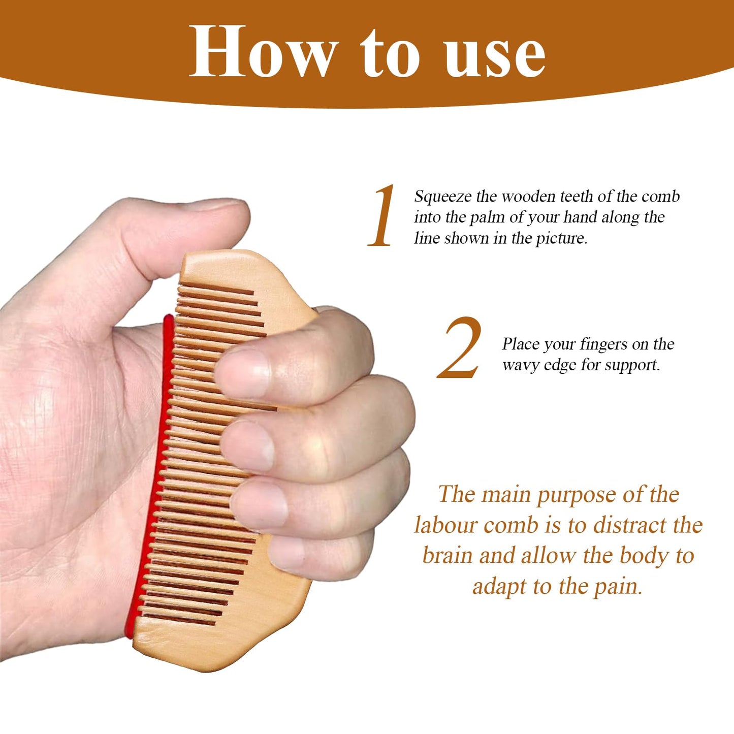 Bisienya Birthing Comb,Labour Comb,the Wooden Comb is Used to Relieve Anxiety and Distract the Pregnant Mother,Postpartum Necessities(13cm)