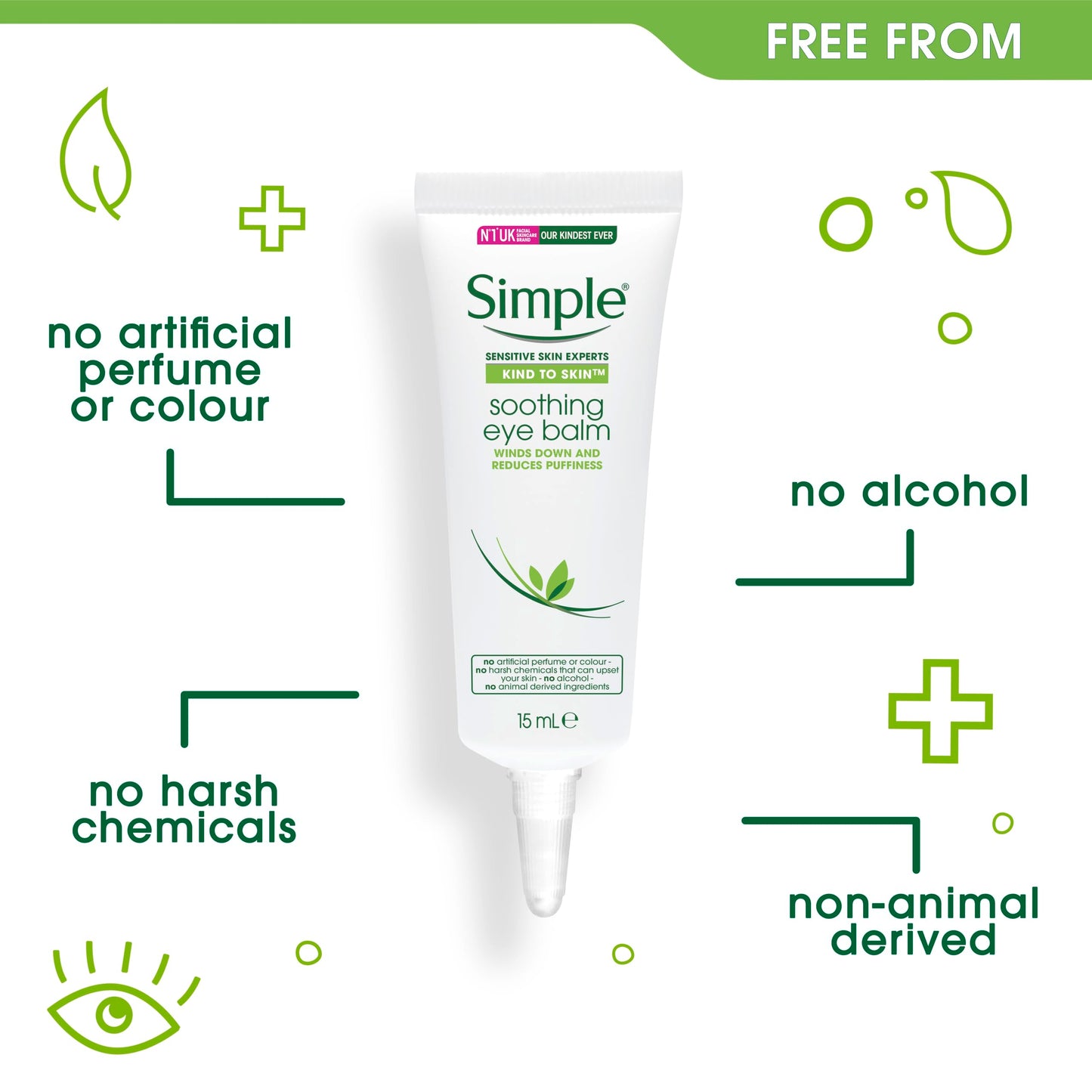 Simple Soothing Eye Balm winds down and reduces puffiness for sensitive skin 6x 15 ml