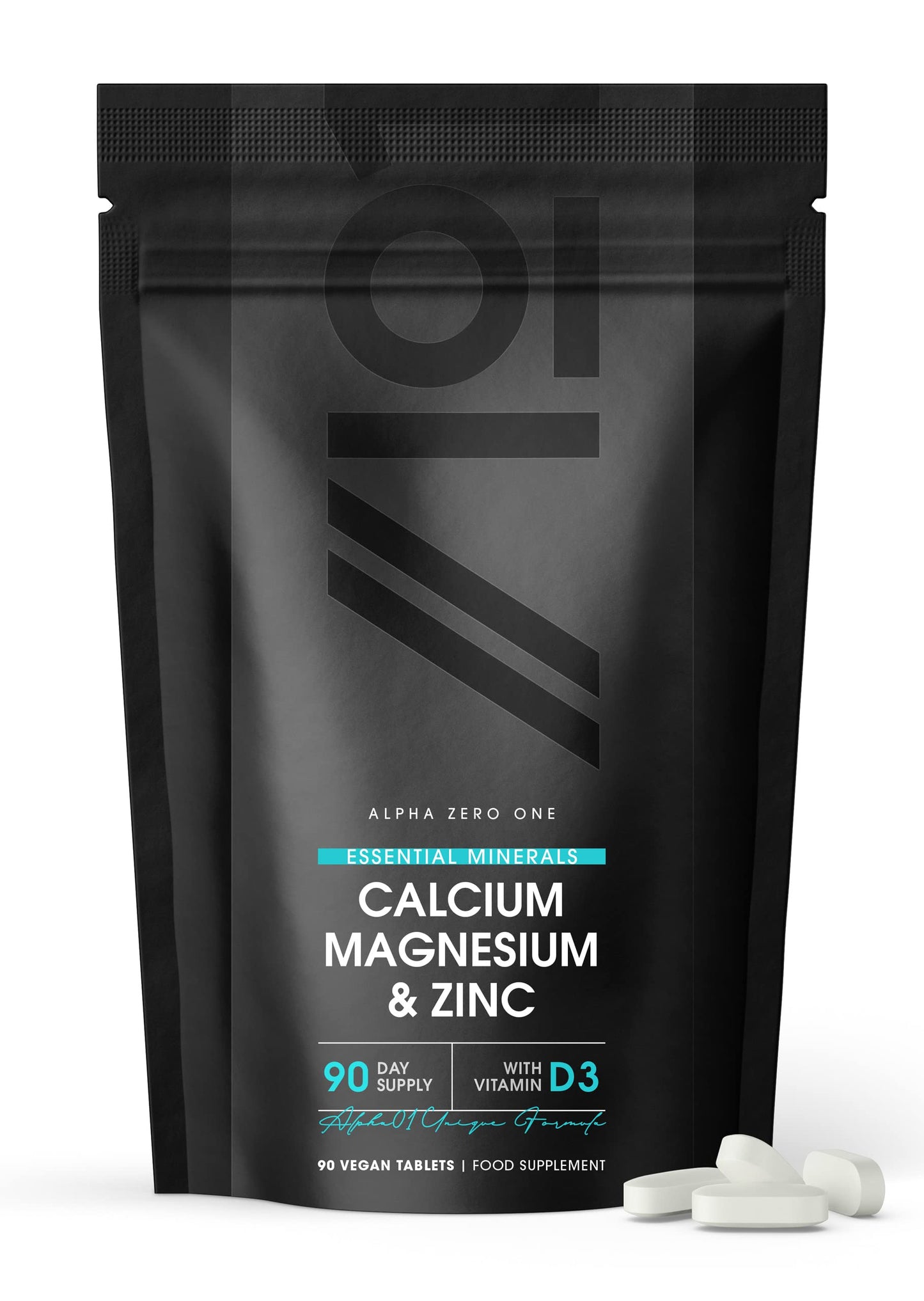 ALPHA01 Calcium Magnesium Zinc & Vitamin D3 Tablets - 3 Months Supply, 90 Vegetarian Capsules - 3rd Party Lab Tested for Purity & Potency, No Additives — Non-GMO, Gluten Free.