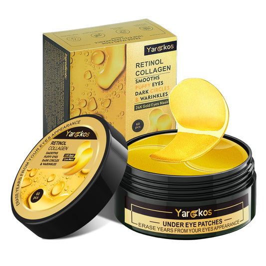 Mifeloy 60 Pcs 24K Gold Under Eye Patches, 30 Pairs Women Undereye Mask for Puffy Eyes Dark Circles Treatment, Beauty Skin Care Products, Men Collagen Gel Pads Hydrating for Eye Bags Puffiness Wrinkle