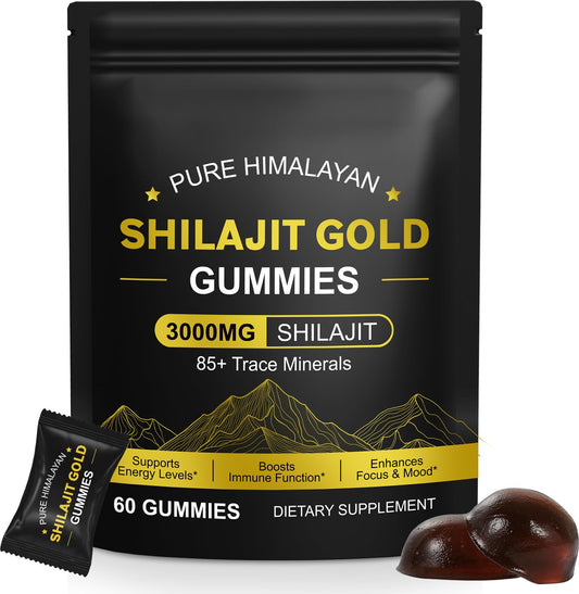 Generic Gold Shilajit Gummies for Men & Women, Shilajit Pure Himalayan Gummy 3000mg, Energy & Boost Immune Support, Enhances Focus, Gluten Free & Vegan (60 Gummies)