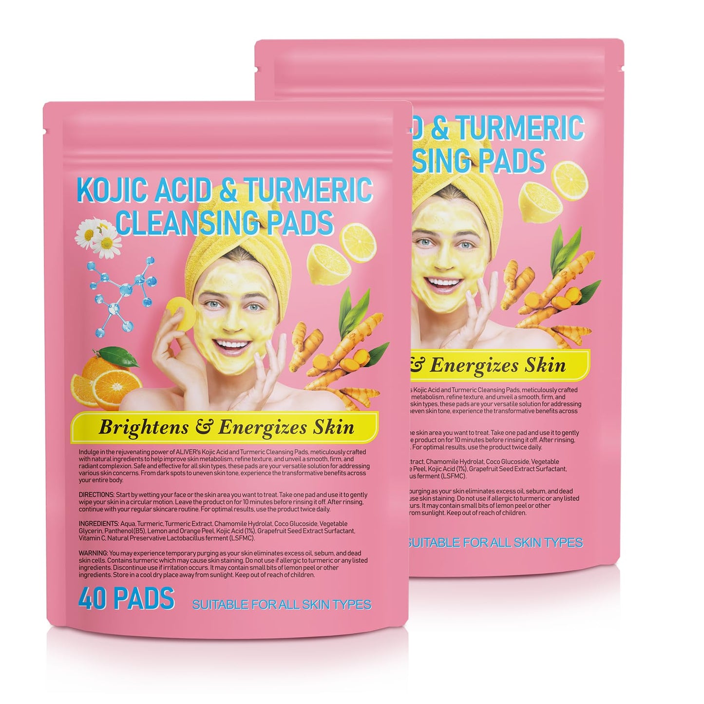 VCTSOF Kojic Acid And Turmeric Pads, 80PCS Resurfacing Pads For Face & Body, Turmeric And Kojic Acid Cleansing Pads, Exfoliating Cleansing Pads, Facial Sponges For Cleansing