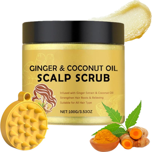 IZBEAUVO Ginger Scalp Scrub Exfoliator, Dandruff Relief & Scalp Massage Scrub with Coconut Oil & Natural Sea Salt,Exfoliating Scalp Relief,Strengthens Hair Roots, Includes Scalp Massager, 3.53 OZ