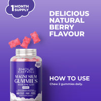 8 Hour Sleepwell 60 Vegan Chewable Magnesium Gummies for Adults -3000mg High Strength - Magnesium Citrate, Zinc & Vitamin D3-330mg Elemental Magnesium for Sleep, Muscle & Bone Support - by 8 HOUR SLEEPWELL