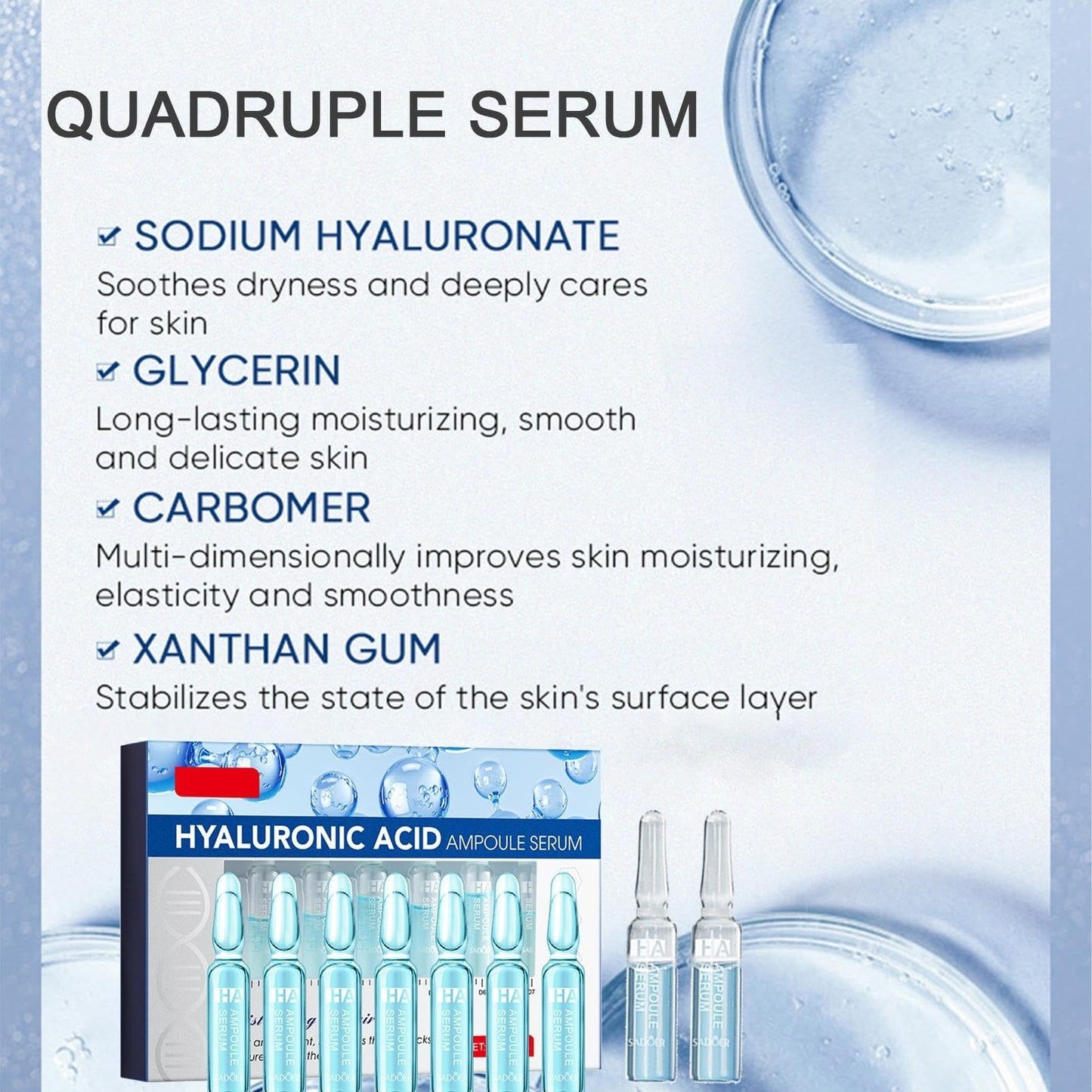 Hyaluronic Acid Concentrated Ampoules For Face Serum,Deeply Moisturize,Hyaluronic Acid Serum For Face,Face Care For A Natural Face Lift,Face Serum For Women & Men -7x2ml Ampoules.