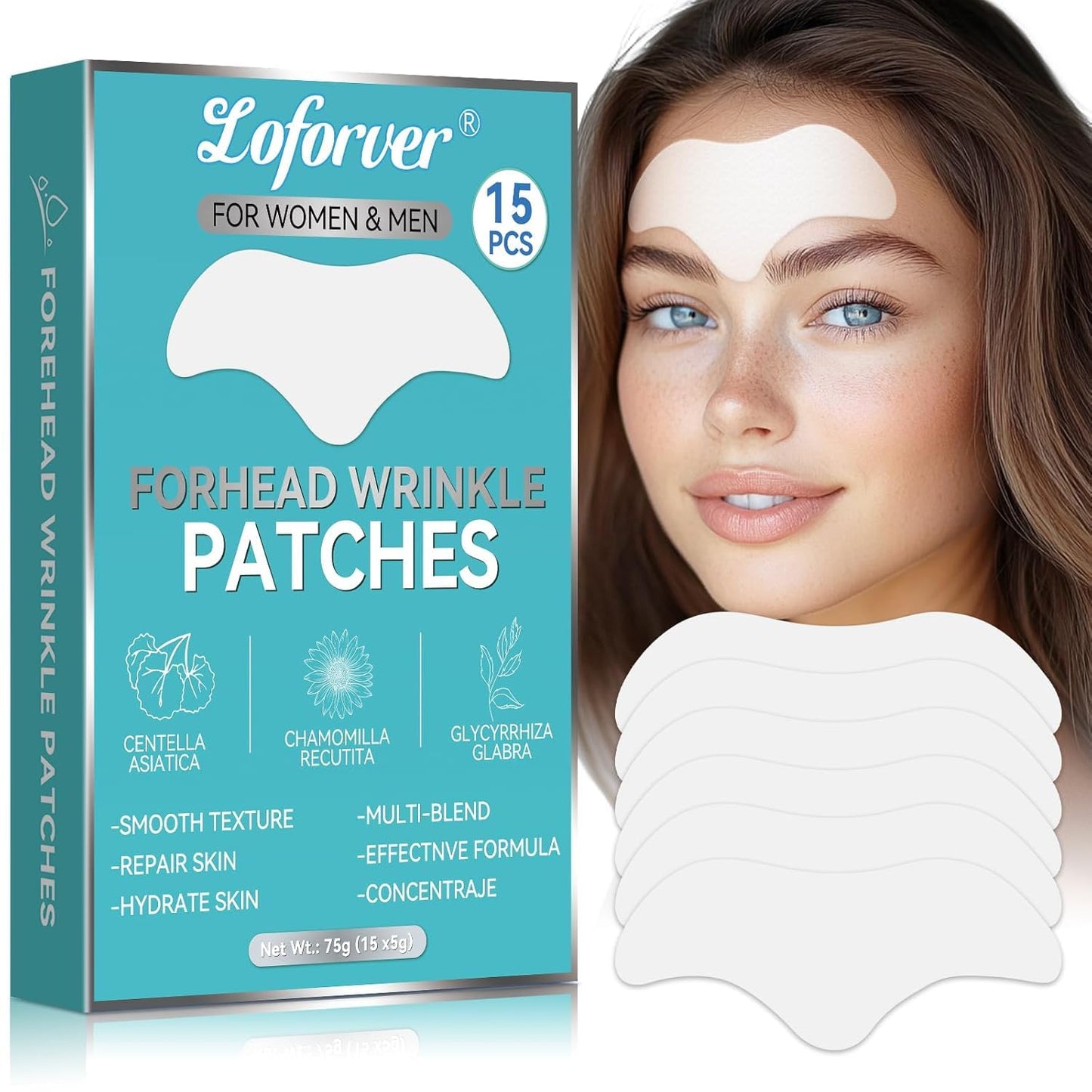 Wrinkle Patches, Forehead Wrinkle Patches with Centella Asiatica & Hydrolyzed Collagen, Overnight Forehead Lines Remover, Reduces Fine Lines & Frown Marks