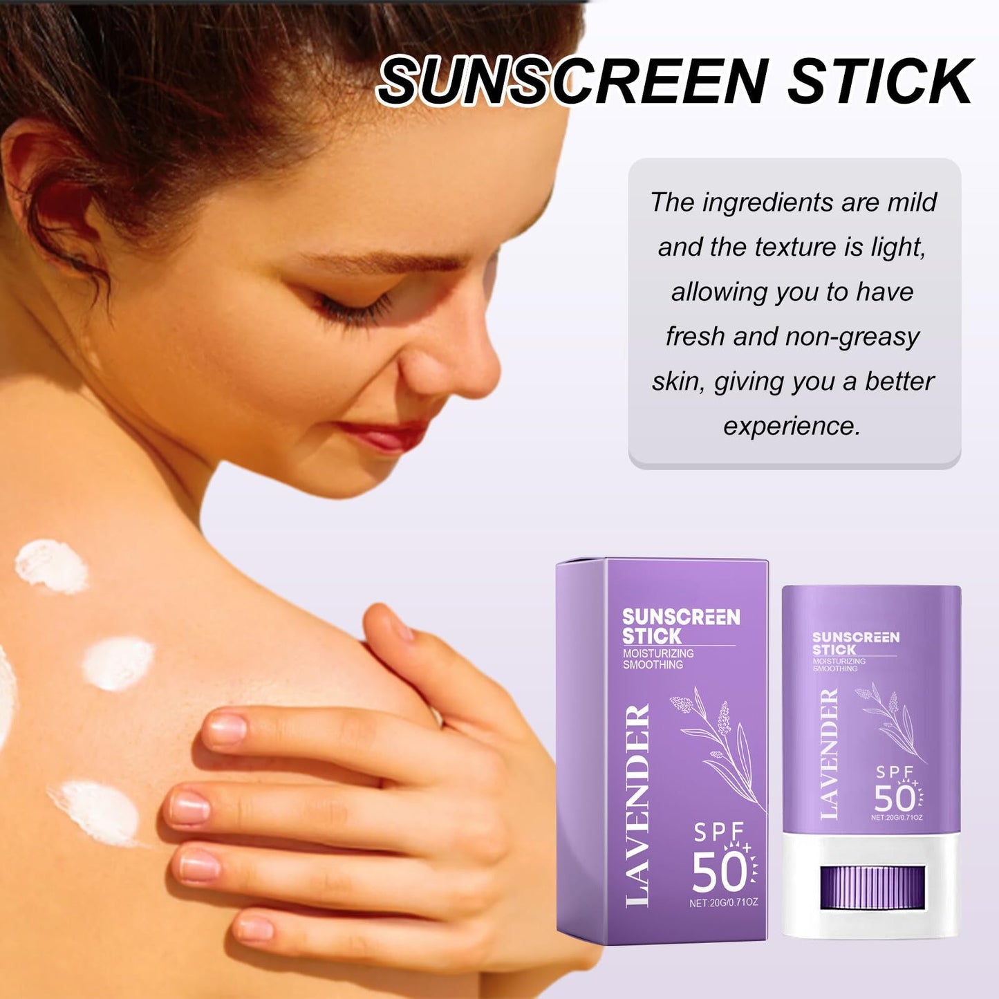 IZBEAUVO Lavender Face Sunscreen Stick, Waterproof Sunblock Stick SPF 50+, Suncream Factor 50 for Face PA+++, Refreshing Sun Cream Spf 50, Strong UVA + UVB Protetion, Moisturizing & Non Greasy