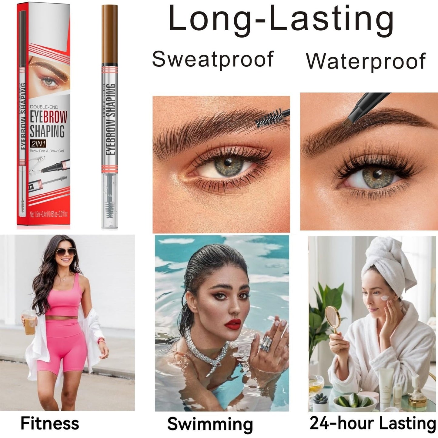BQQCOB Magic Microblading Eyebrow Contouring Pencil - 2 in 1 Waterproof Eyebrow Pencil & Sealing Eyebrow Gel - 3D Makeup Fine Stroke 4 Fork Tip Brow Pencils - Long Lasting Eyebrow Pen Women (Dark)