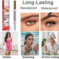 BQQCOB Magic Microblading Eyebrow Contouring Pencil - 2 in 1 Waterproof Eyebrow Pencil & Sealing Eyebrow Gel - 3D Makeup Fine Stroke 4 Fork Tip Brow Pencils - Long Lasting Eyebrow Pen Women (Dark)