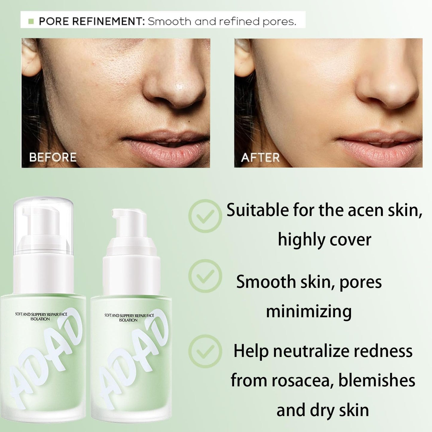 Shengqialun Green Colour Corrector Primer, Anti Redness Cream For Face Long-Lasting, Green Concealer Waterproof & Sweat-Proof Formula, Face Primer Makeup For Women And Girls