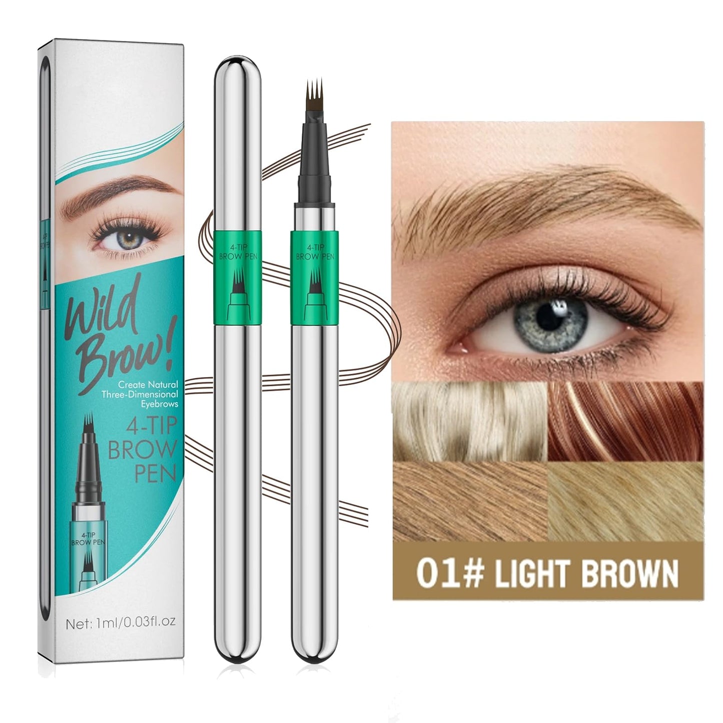 Microblading Eyebrow Pen - 4 Tip Waterproof Eye Brow Pencil - Upgraded Magic Eyebrow Pencil - Eye-brow Contouring Pen Rapid Eyebrow Makeup for Beginners