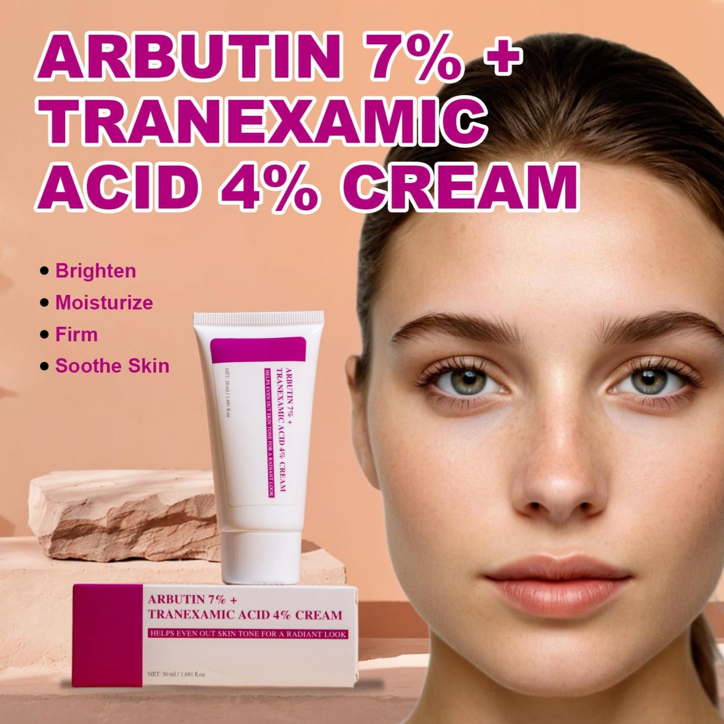 Arbutin 7% + Tranexamic Acid 4% Cream, Dark Spot Corrector Face Cream with Niacinamide & Hyaluronic Acid, Gentle Skin Brightening Korean Moisturiser, Targets Hyperpigmentation, Melasma,Even Skin Tone