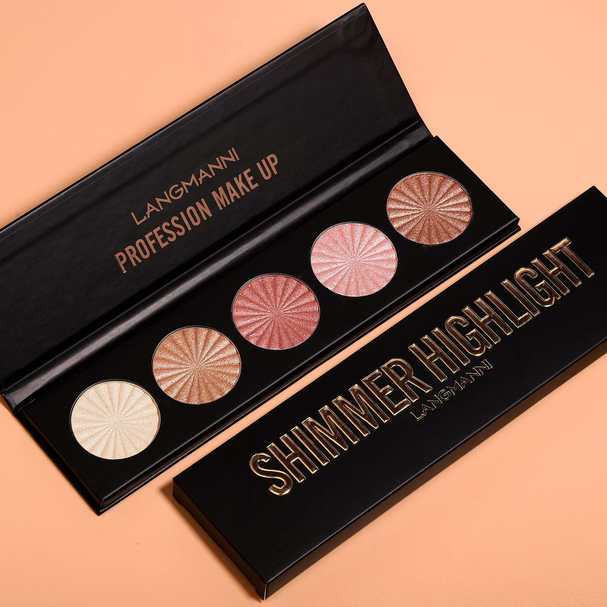 LANGMANNI Highlighter Powder Palette, Makeup Facial Bronzers Illuminator Palette Highlighter Baked Waterproof Long Lasting Brilliant Lighten Skin Color