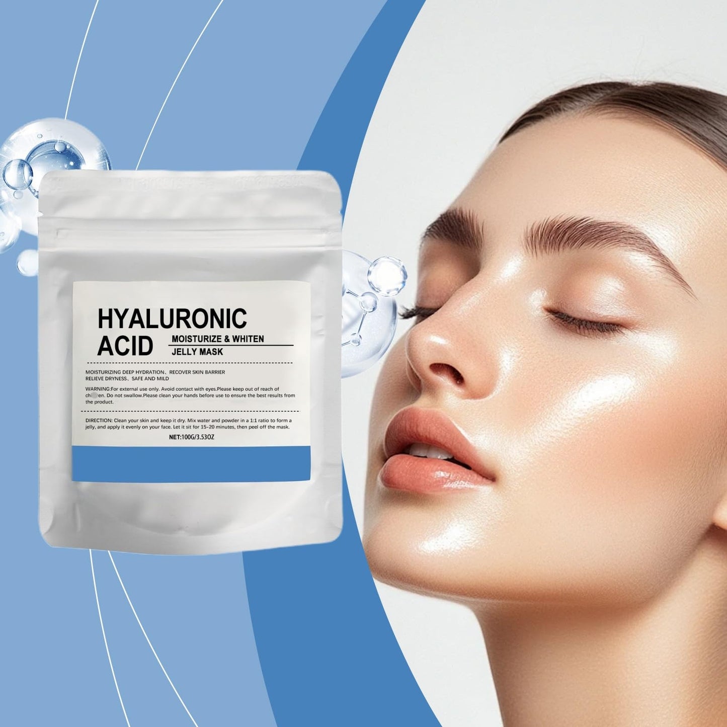 Hyaluronic Acid Powder for Daily Skincare,Hyaluronic Acid Jelly Mask for Face,Natural Hyaluronic Ac/id Powder for Face Skincare,Deep Hydration Smooths Wrinkles,Water-Soluble,Hydra/ting Masks