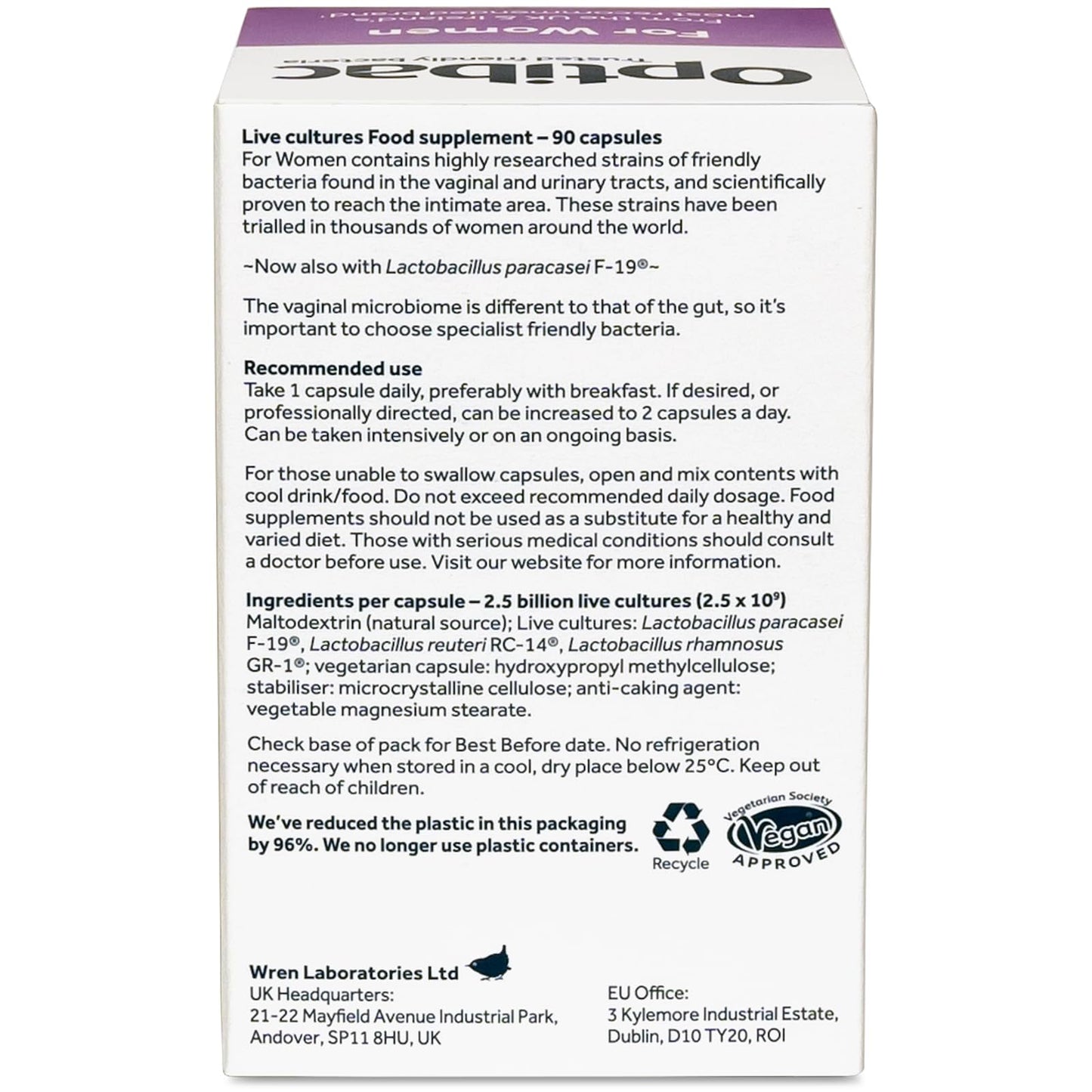 OptiBac Optibac Probiotics for Women - Vegan Probiotic Supplement, Scientifically Formulated for Vagina Flora - 90 Capsules