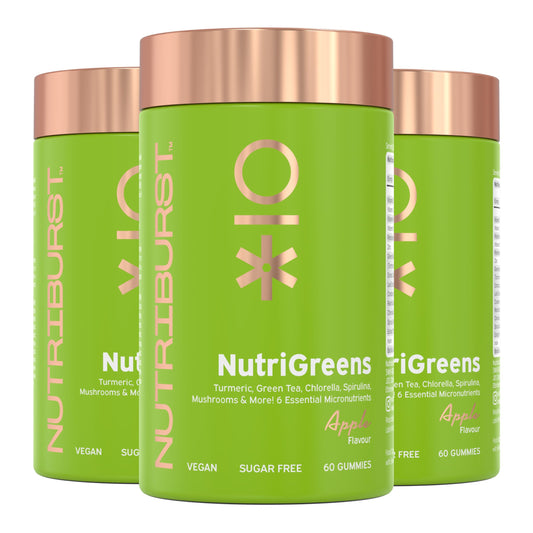 Nutriburst - NutriGreens Multipack - 22 Fruits + Vegetables + Herbs + Mushrooms + Live Bacteria Cultures - Boosted with Vitamins: Zinc, VIT C, D3, B5, B6, B12-3 Month Supply - Suitable for Vegans