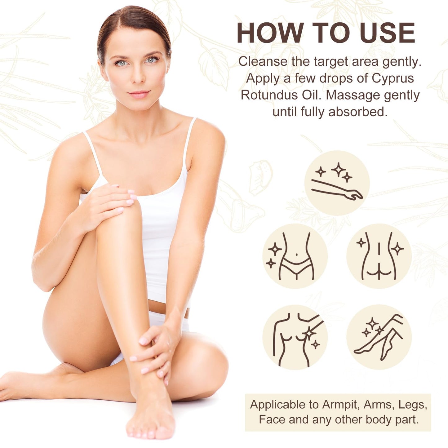 Cyperus Rotundus Oil, 60ml Cyperus Oil for Hair Removal, Pure Natural Cyperus Rotundus Hair Removal Oil, Gentle & Non-Irritating, Easy to Removal Body Hair