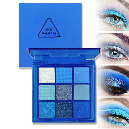 MEITREND Eyeshadow Palette, Blue Glitter Eyeshadow Waterproof Eye Shadow Pallets For Women, Klein Blue Matte Shimmer Eyeshadow Palette 9 Color Long Lasting High Pigmented Eye Make-Up Palette