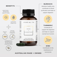 JSHealth Vitamins Skin and Digestion Formula | Skin Supplement with Zinc | Burdock Turmeric | Clear Healthy Skin | Acne Treatment for Teens and Adults | (60 Tablets)