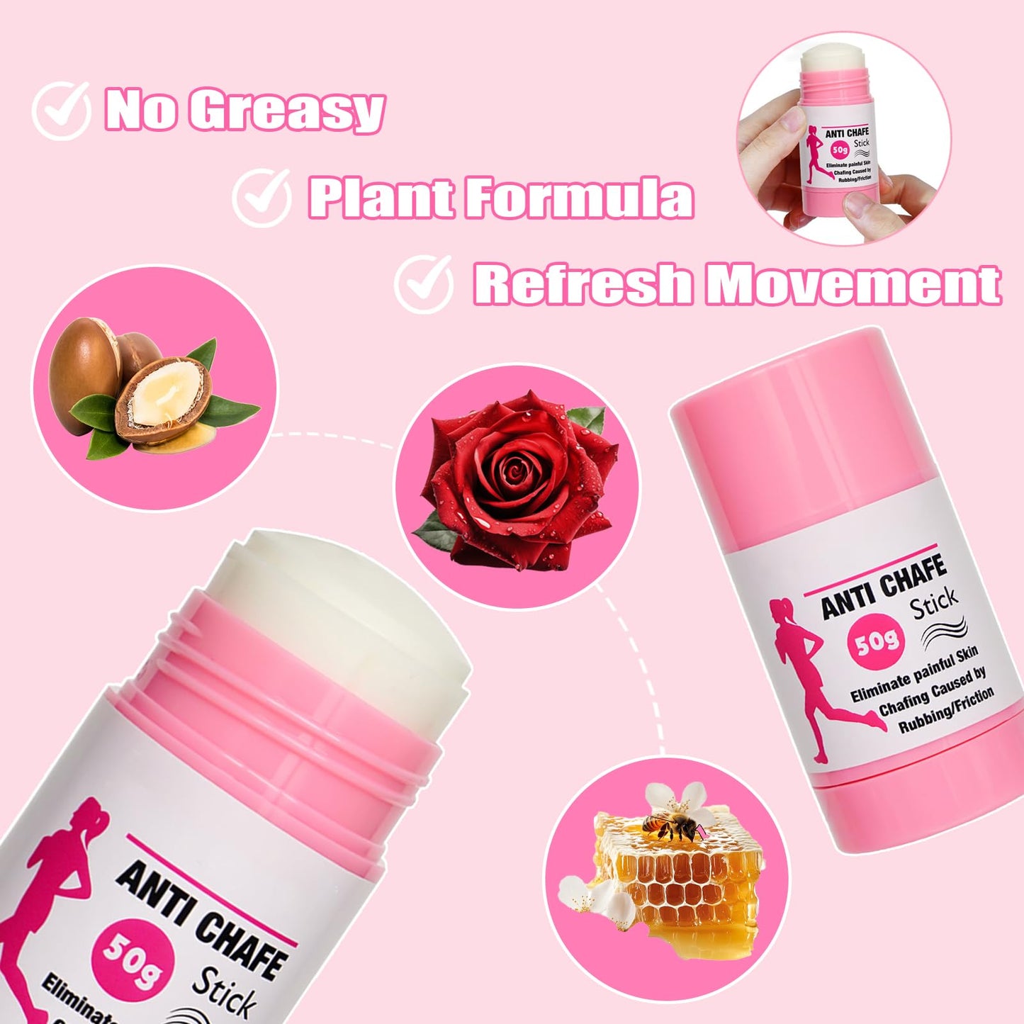 Shengqialun Anti Chafe Balm Stick - Anti Chafing Cream For Cyclists & Runners - Long-Lasting Chub Rub Stick With Beewax & Rose Oil - Daily & Holiday Essentials With Waterproof