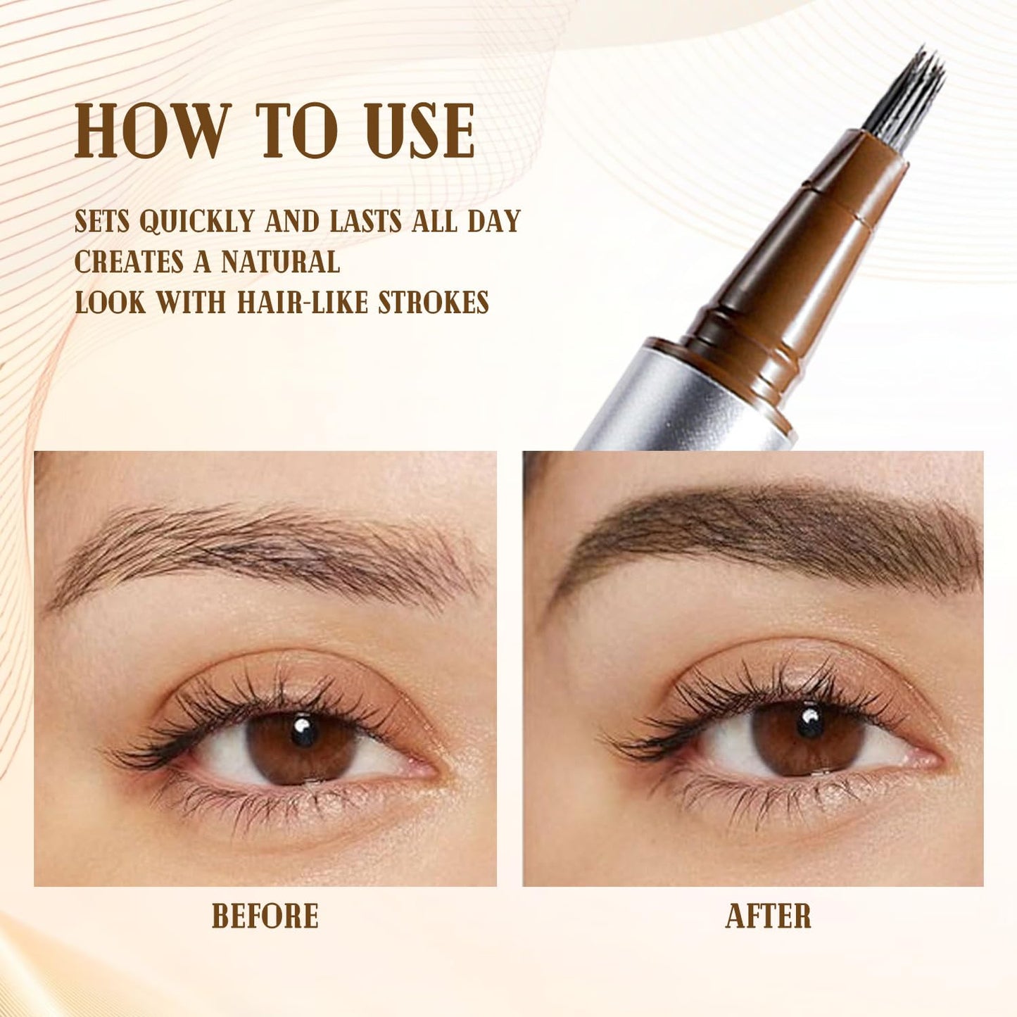 Generic Eyebrow Pen with Precise Fork Tip, Waterproof, Sweat-Resistant, Natural Hair-Like Strokes for Full, Defined Brows(Gentle Brown)