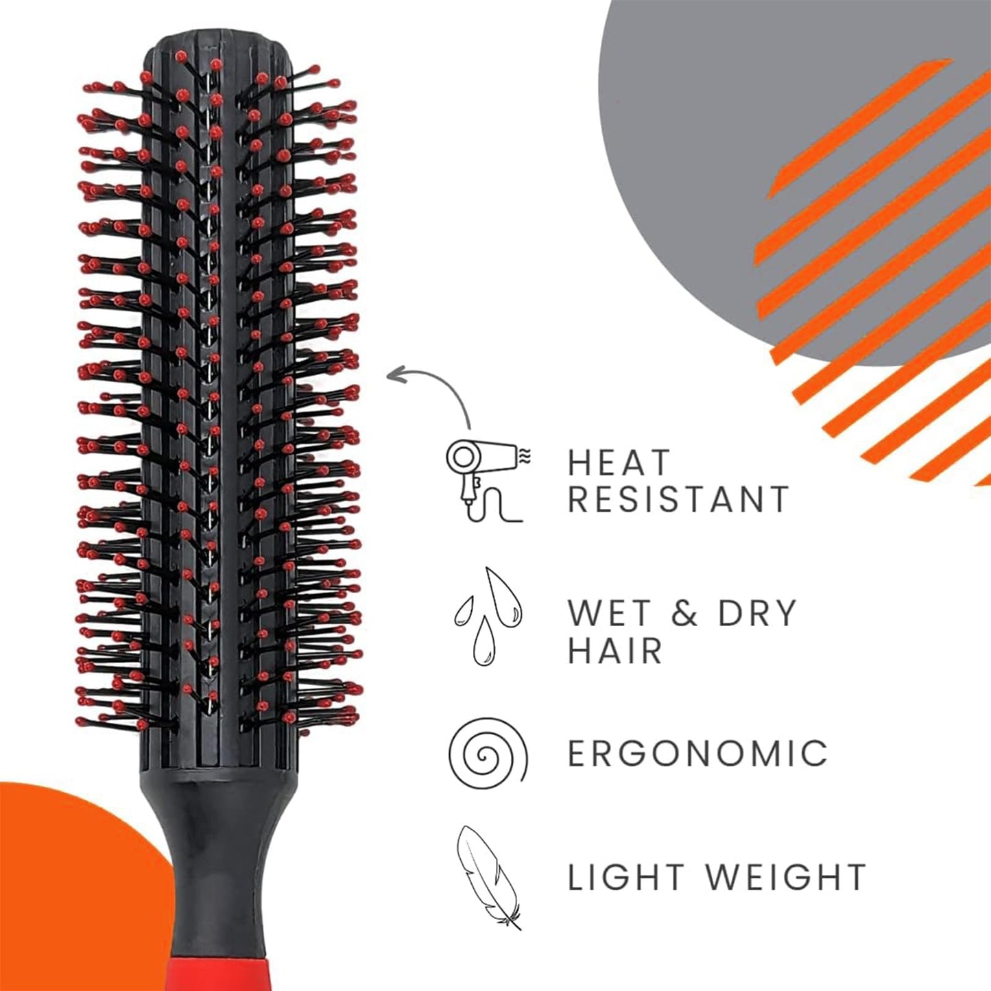 Generic Professional Quiff Roller Round Hair Brush with Red Rubber Grip Handle Slick Back Hair Brush, Curly Hair Brush Ideal round hair brush for men and Barbers