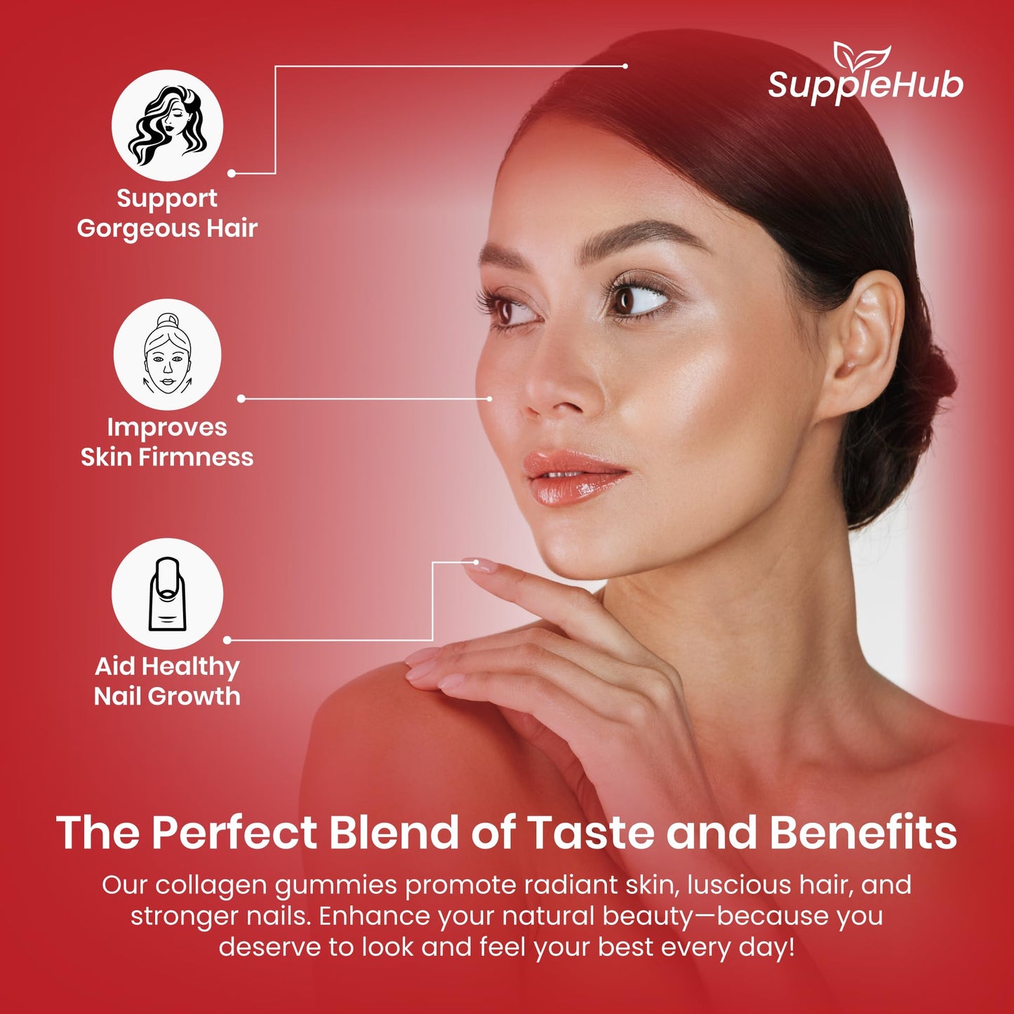 SuppleHub Collagen Gummies 1000mg - Hydrolysed Collagen Peptides with Biotin & Vitamin C - Collagen Supplements for Women & Men - Skin, Hair, Nails & Joint - Strawberry Flavour - 60 Gummies/Bottle