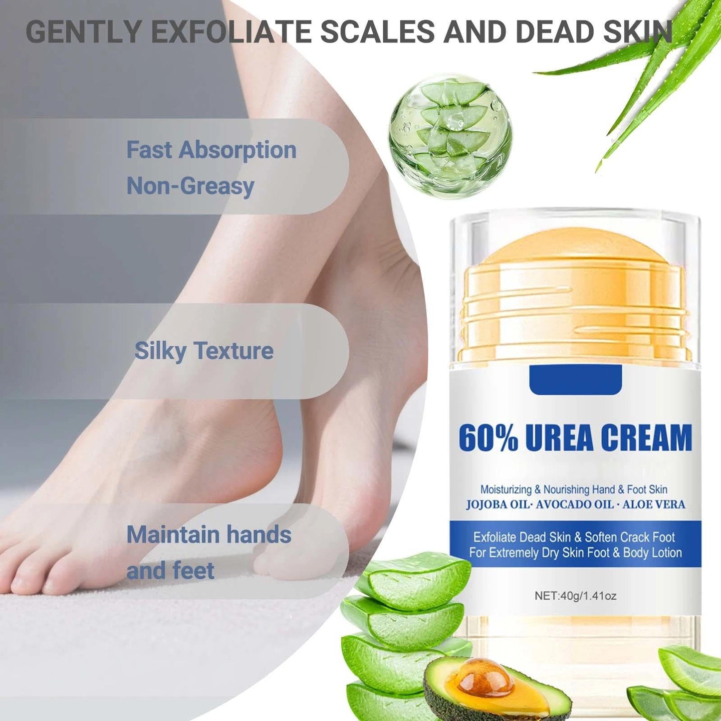 Urea Foot Cream 60 Percent- For Cracked Heels, Dry Skin Deep Moisturizing Lotion, Softens & Nourishes, Foot & Hand Cream Moisturizer for Women & Men 1PCS