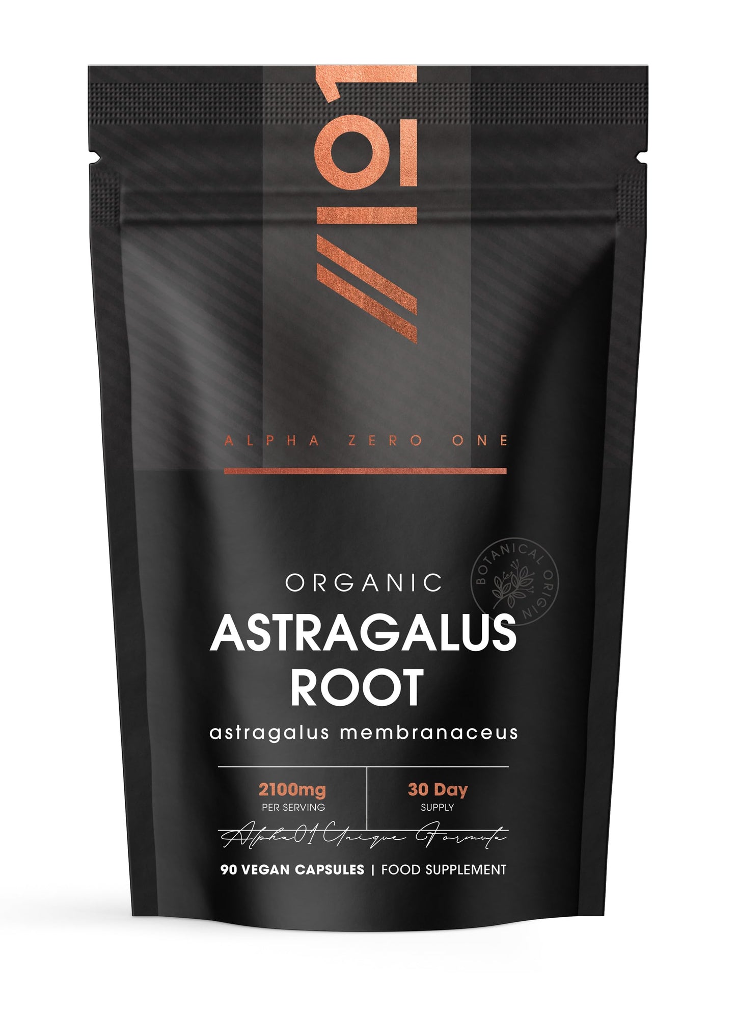 ALPHA01 Organic Astragalus 2100mg – Potent & Clean Formula - Organic Certified - Resealable and Recyclable Pouch – 90 Vegan Capsules by Alpha01